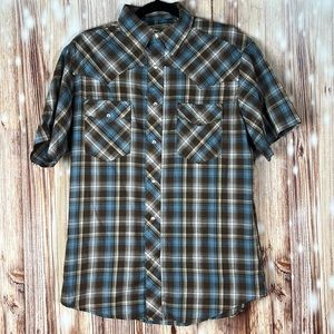 Men’s Wrangler Pearl Snap Plaid Western Short Sleeved Shirt Medium